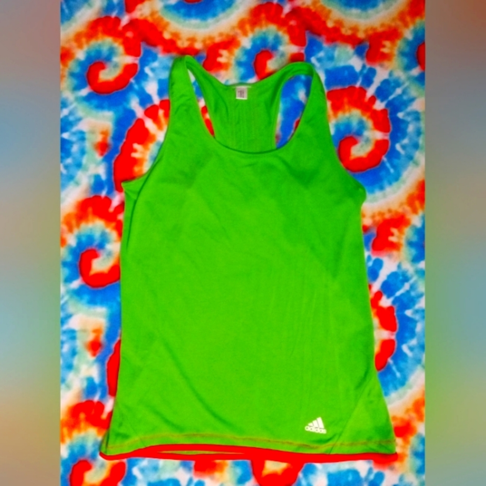 Adidas hot pink, lime green, racer top.